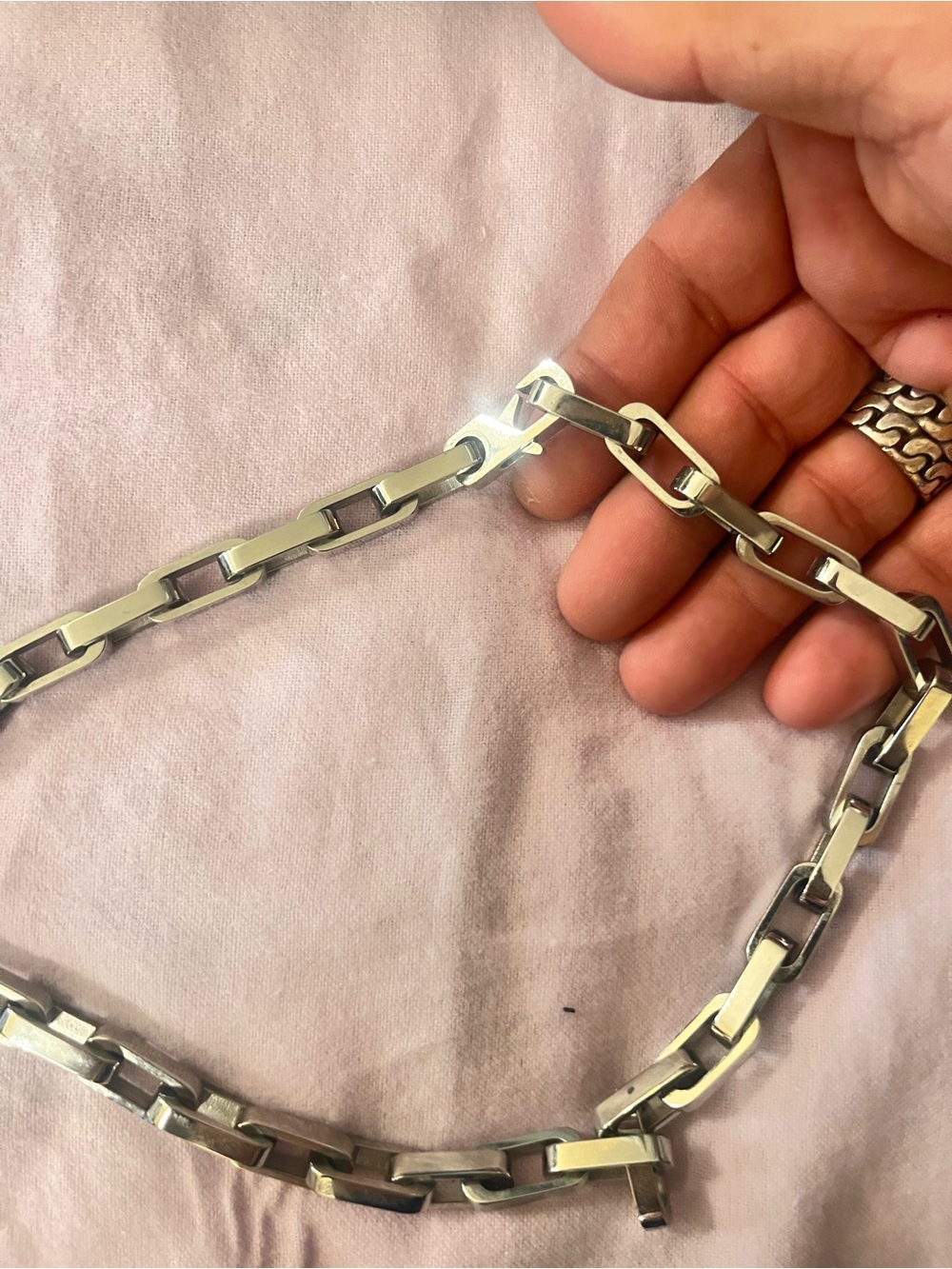 20 inch Men's Silver Link Chain Necklace - Modern Rectangular Links beautiful